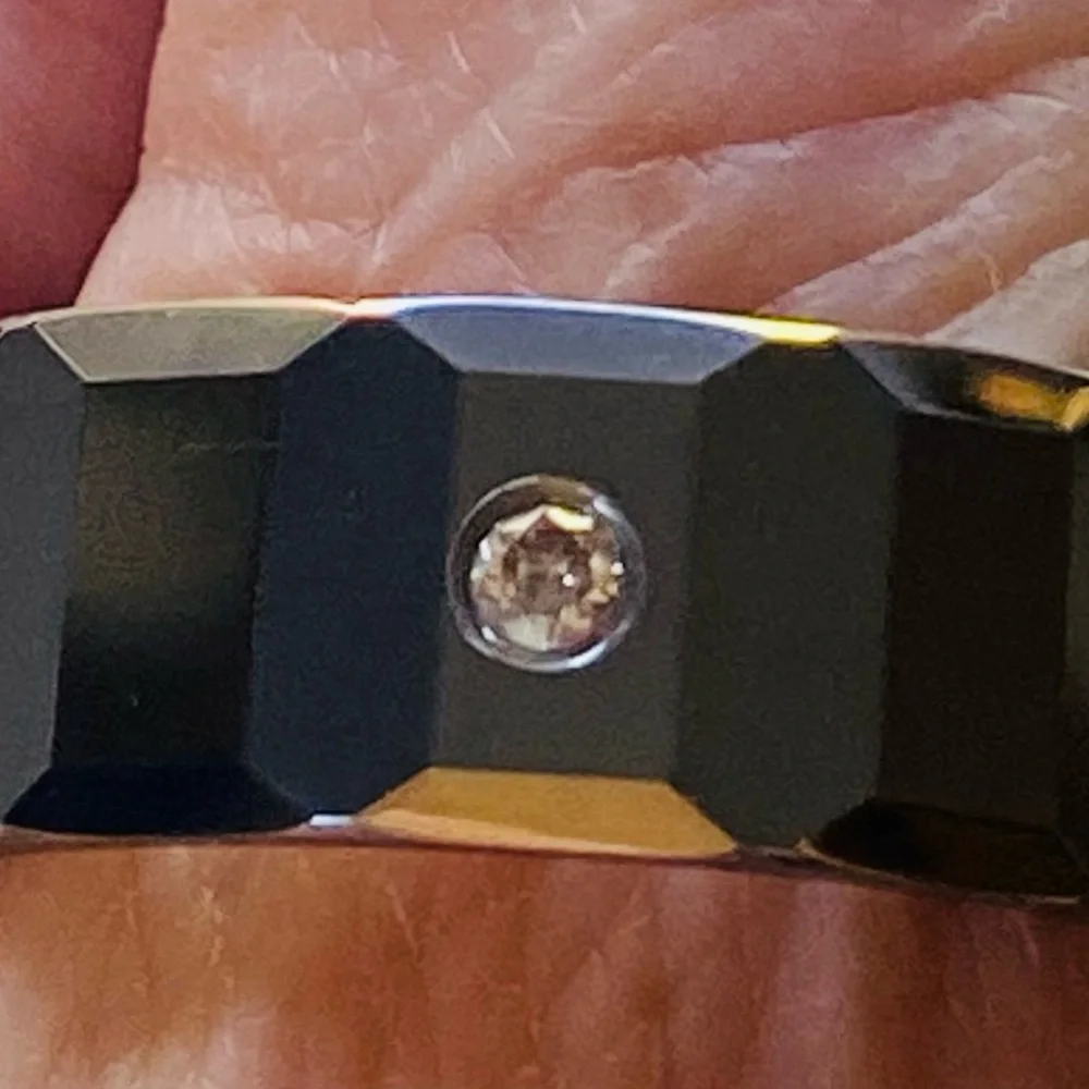 Faceted Tungsten Carbide Ring with Diamond Accent